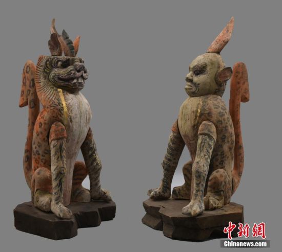 圖為慕容智墓出土鎮(zhèn)墓獸。 中新社發(fā) 甘肅省文物局 供圖