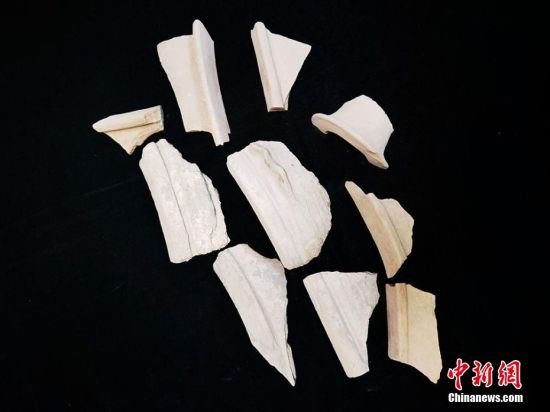 圖為靜寧縣賈河鄉(xiāng)竇坪村出土的彩陶片、紅陶片。 夏劍鋒 攝